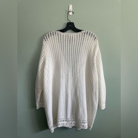 Lauren by Ralph Lauren White Hand Knit Mercerized Cotton S/S Cardigan Size 1X - Picture 7 of 7